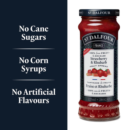 St Dalfour Strawberry & Rhubarb Preserve ingredient callouts
