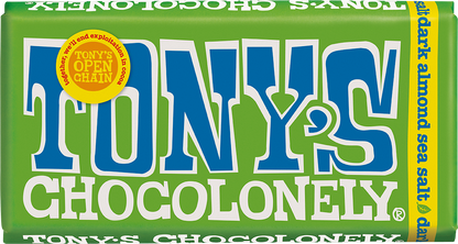 Tony's Chocolonely Dark Almond Sea Salt 51% bar, front of pack
