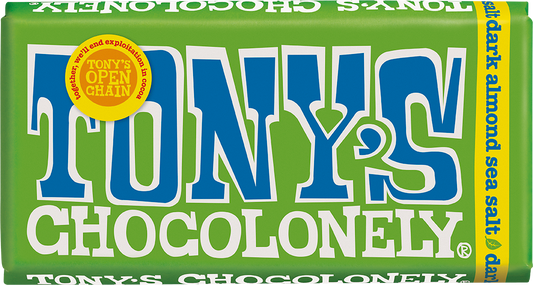 Tony's Chocolonely Dark Almond Sea Salt 51% bar, front of pack
