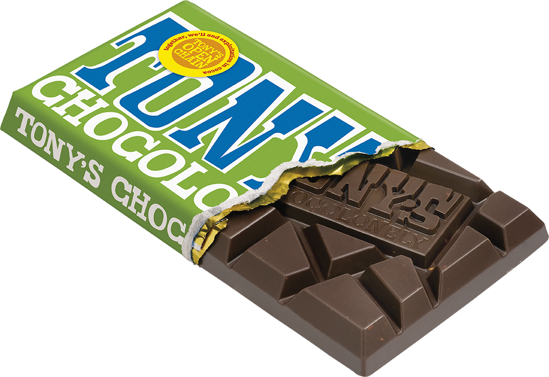 Tony's Chocolonely Dark Almond Sea Salt 51% bar, unwrapped chunks
