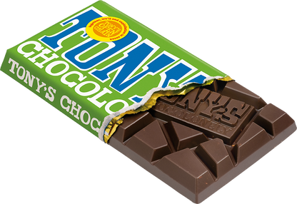 Tony's Chocolonely Dark Almond Sea Salt 51% bar, unwrapped chunks