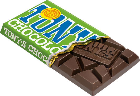 Tony's Chocolonely Dark Almond Sea Salt 51% bar, unwrapped chunks