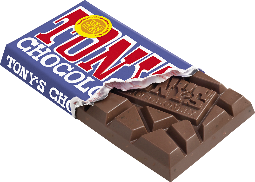 Tony's Chocolonely Dark Milk Pretzel Toffee bar opened pack showing chunky pieces