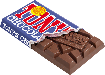 Tony's Chocolonely Dark Milk Pretzel Toffee bar opened pack showing chunky pieces