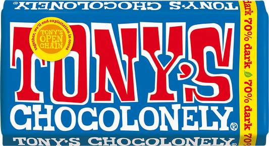 Tony's Chocolonely Extra Dark 70% 180g bar front of pack