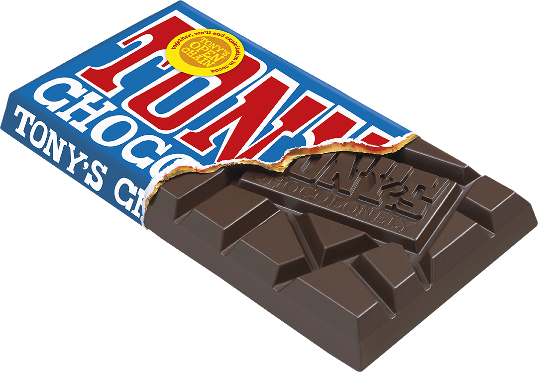 Tony's Chocolonely Extra Dark 70% bar opened pack showing chunky pieces
