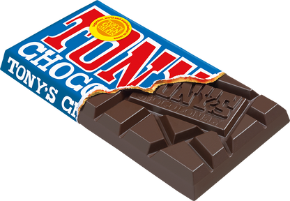 Tony's Chocolonely Extra Dark 70% bar opened pack showing chunky pieces