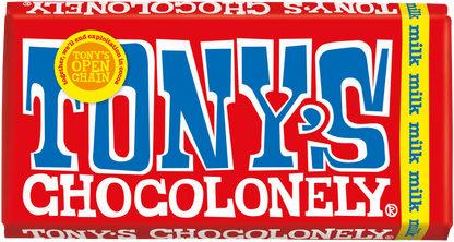 Tony's Chocolonely Milk Chocolate 32% bar, front of pack