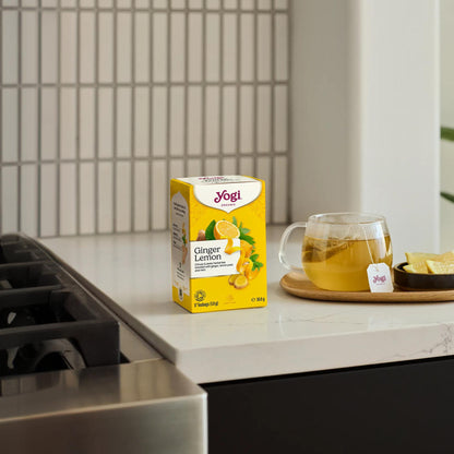 Yogi Tea Ginger Lemon lifestyle with box