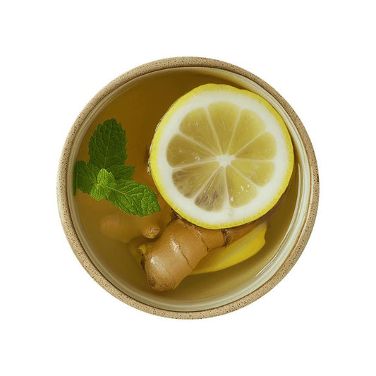 Yogi Tea Ginger Lemon brewed tea from above