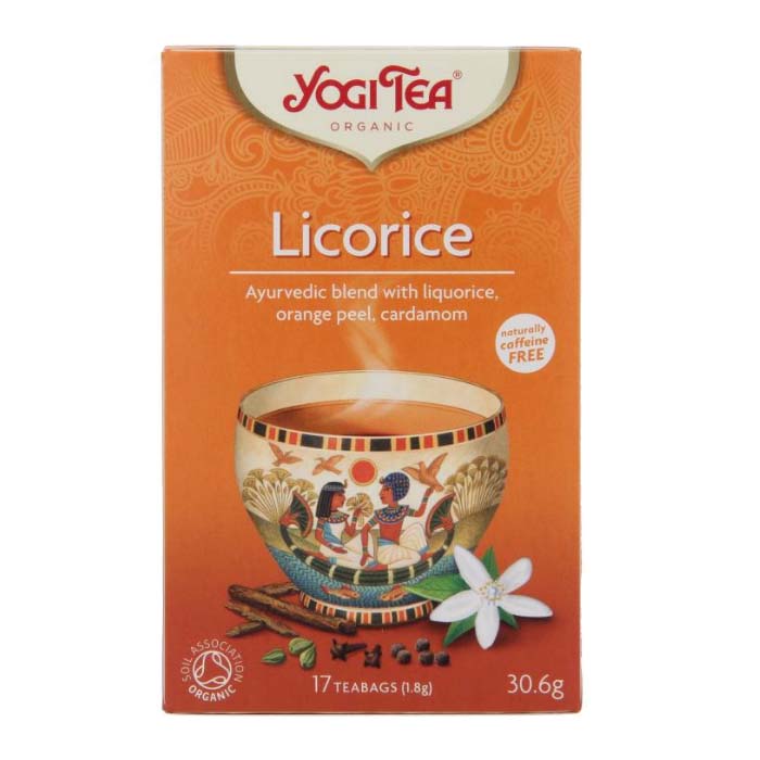 Yogi Tea Licorice organic herbal tea box, front of pack
