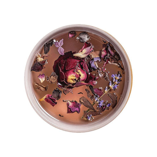 Yogi Tea Rose brewed tea from above